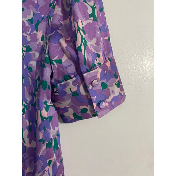 J Crew Collection top women’s size XXS purple floral watercolor relaxed fit twee - Picture 5 of 8